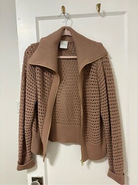 Varley Open-Knit Zip Sweater Jacket - Taupe